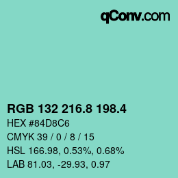 カラーコード: RGB 132 216.8 198.4 | qconv.com