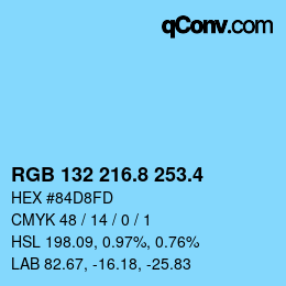 カラーコード: RGB 132 216.8 253.4 | qconv.com