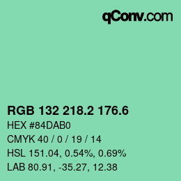 カラーコード: RGB 132 218.2 176.6 | qconv.com