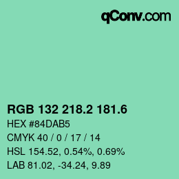 カラーコード: RGB 132 218.2 181.6 | qconv.com