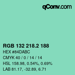 カラーコード: RGB 132 218.2 188 | qconv.com