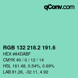 カラーコード: RGB 132 218.2 191.6 | qconv.com
