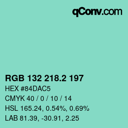 カラーコード: RGB 132 218.2 197 | qconv.com