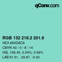 カラーコード: RGB 132 218.2 201.6 | qconv.com