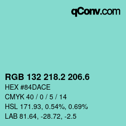 カラーコード: RGB 132 218.2 206.6 | qconv.com
