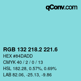 カラーコード: RGB 132 218.2 221.6 | qconv.com