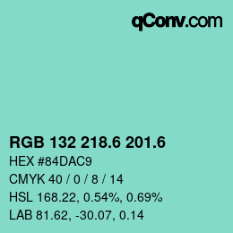 カラーコード: RGB 132 218.6 201.6 | qconv.com