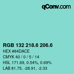 カラーコード: RGB 132 218.6 206.6 | qconv.com