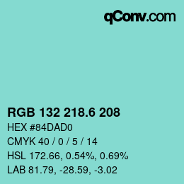 カラーコード: RGB 132 218.6 208 | qconv.com