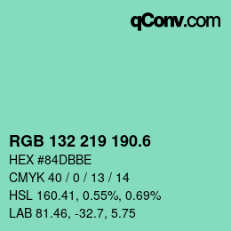 カラーコード: RGB 132 219 190.6 | qconv.com