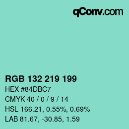 Color code: RGB 132 219 199 | qconv.com