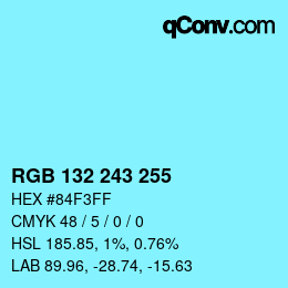 Color code: RGB 132 243 255 | qconv.com