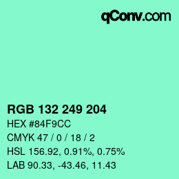 Color code: RGB 132 249 204 | qconv.com