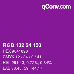 颜色代码: RGB 132 24 150 | qconv.com