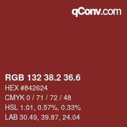 カラーコード: RGB 132 38.2 36.6 | qconv.com