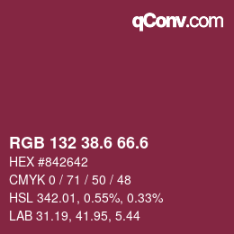 カラーコード: RGB 132 38.6 66.6 | qconv.com