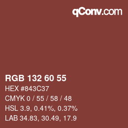 Color code: RGB 132 60 55 | qconv.com