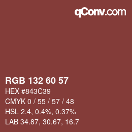 カラーコード: RGB 132 60 57 | qconv.com