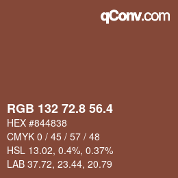 カラーコード: RGB 132 72.8 56.4 | qconv.com