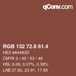 カラーコード: RGB 132 72.8 61.4 | qconv.com