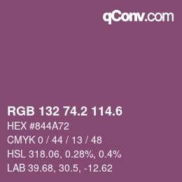 カラーコード: RGB 132 74.2 114.6 | qconv.com