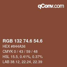 カラーコード: RGB 132 74.6 54.6 | qconv.com