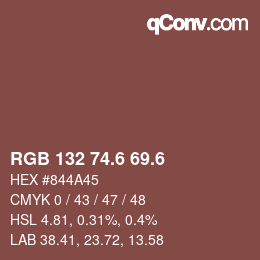 カラーコード: RGB 132 74.6 69.6 | qconv.com