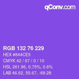 Color code: RGB 132 76 229 | qconv.com