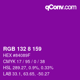 カラーコード: RGB 132 8 159 | qconv.com