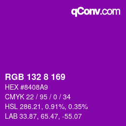 Color code: RGB 132 8 169 | qconv.com