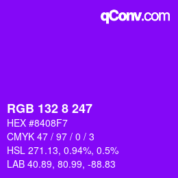 颜色代码: RGB 132 8 247 | qconv.com