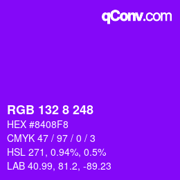 颜色代码: RGB 132 8 248 | qconv.com