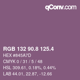 カラーコード: RGB 132 90.8 125.4 | qconv.com