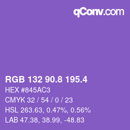 カラーコード: RGB 132 90.8 195.4 | qconv.com