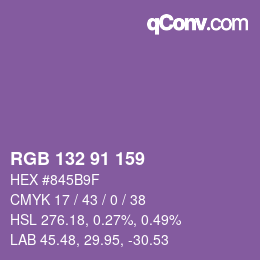 颜色代码: RGB 132 91 159 | qconv.com