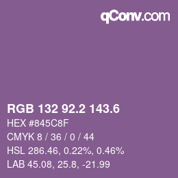 カラーコード: RGB 132 92.2 143.6 | qconv.com