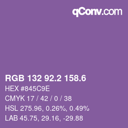 カラーコード: RGB 132 92.2 158.6 | qconv.com