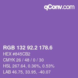 カラーコード: RGB 132 92.2 178.6 | qconv.com