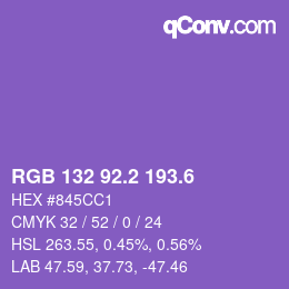 カラーコード: RGB 132 92.2 193.6 | qconv.com