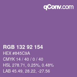 颜色代码: RGB 132 92 154 | qconv.com