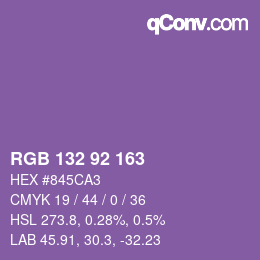 颜色代码: RGB 132 92 163 | qconv.com