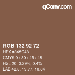 颜色代码: RGB 132 92 72 | qconv.com