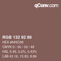颜色代码: RGB 132 92 88 | qconv.com