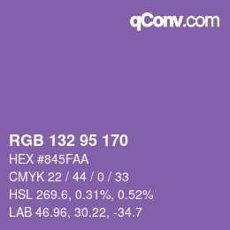 Color code: RGB 132 95 170 | qconv.com