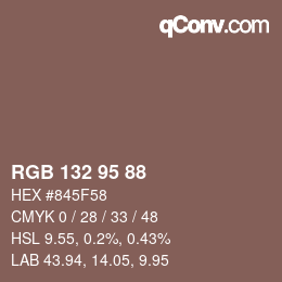 カラーコード: RGB 132 95 88 | qconv.com