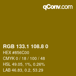 カラーコード: RGB 133.1 108.8 0 | qconv.com