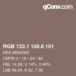 Color code: RGB 133.1 108.8 101 | qconv.com