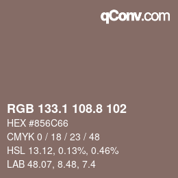 Color code: RGB 133.1 108.8 102 | qconv.com