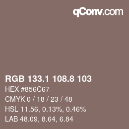 カラーコード: RGB 133.1 108.8 103 | qconv.com