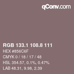 Color code: RGB 133.1 108.8 111 | qconv.com